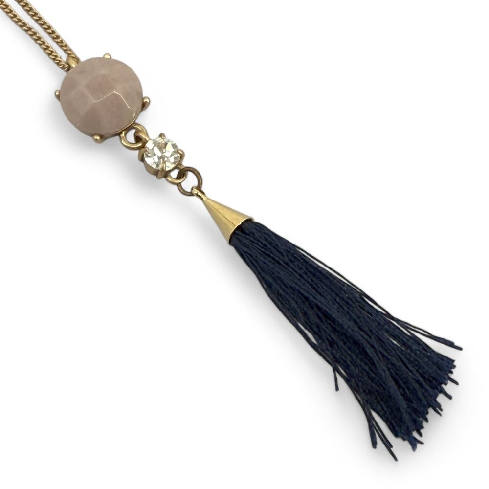 Ann Taylor Necklace Rhinestone and Black Tassel Pendant Long Layering Piece